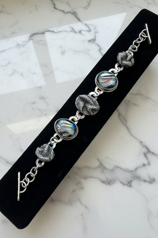 Artisan-Made Silver & Dichroic Glass Bracelet