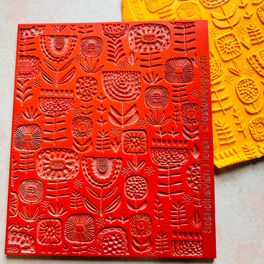 Scandi Flowers Rubber Stamp polymer clay texture sheet - Clay Revolution