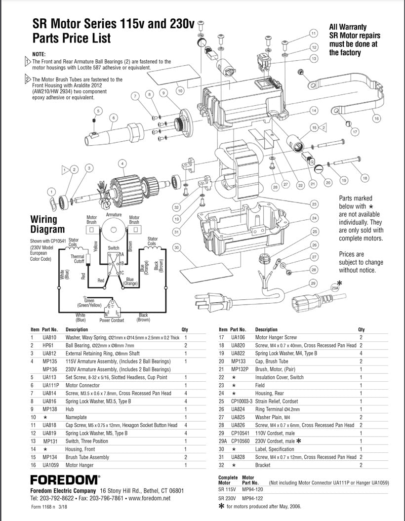 Motor Brushes for Foredom SR Series - MP132P