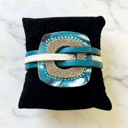 Artisan White Bronze & Leather Statement Bracelet