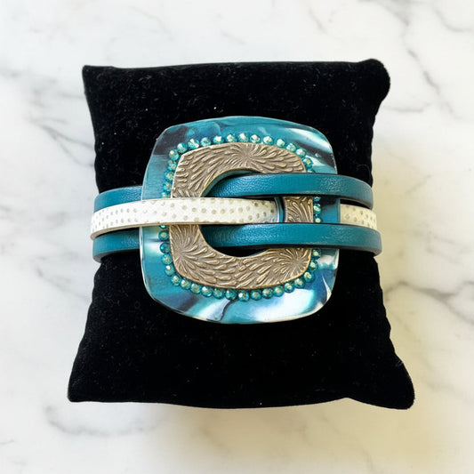 Artisan White Bronze & Leather Statement Bracelet