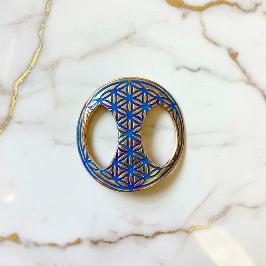 Artisan Bronze Bracelet Component- Blue Mandala Design