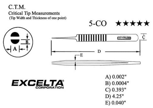 Ultra Fine Pointed Tweezer, Tapered, 5-CO-ET Cobaltima®, Excelta