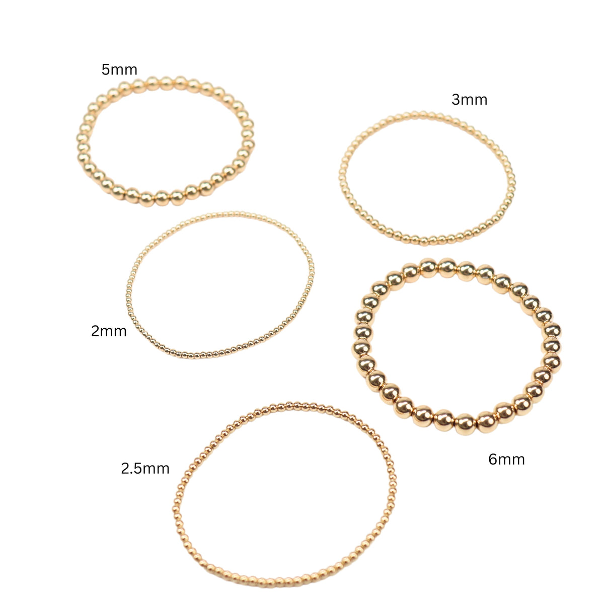 Stretchy Gold-Fill Beaded Bangle Bracelets, 14/20 Gold-Filled, 6.5" Diameter - Clay Revolution