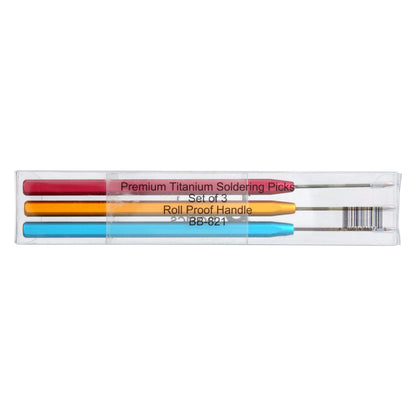 Soldering Picks, Titanium, Roll Proof Handle, Set of 3 - Clay Revolution