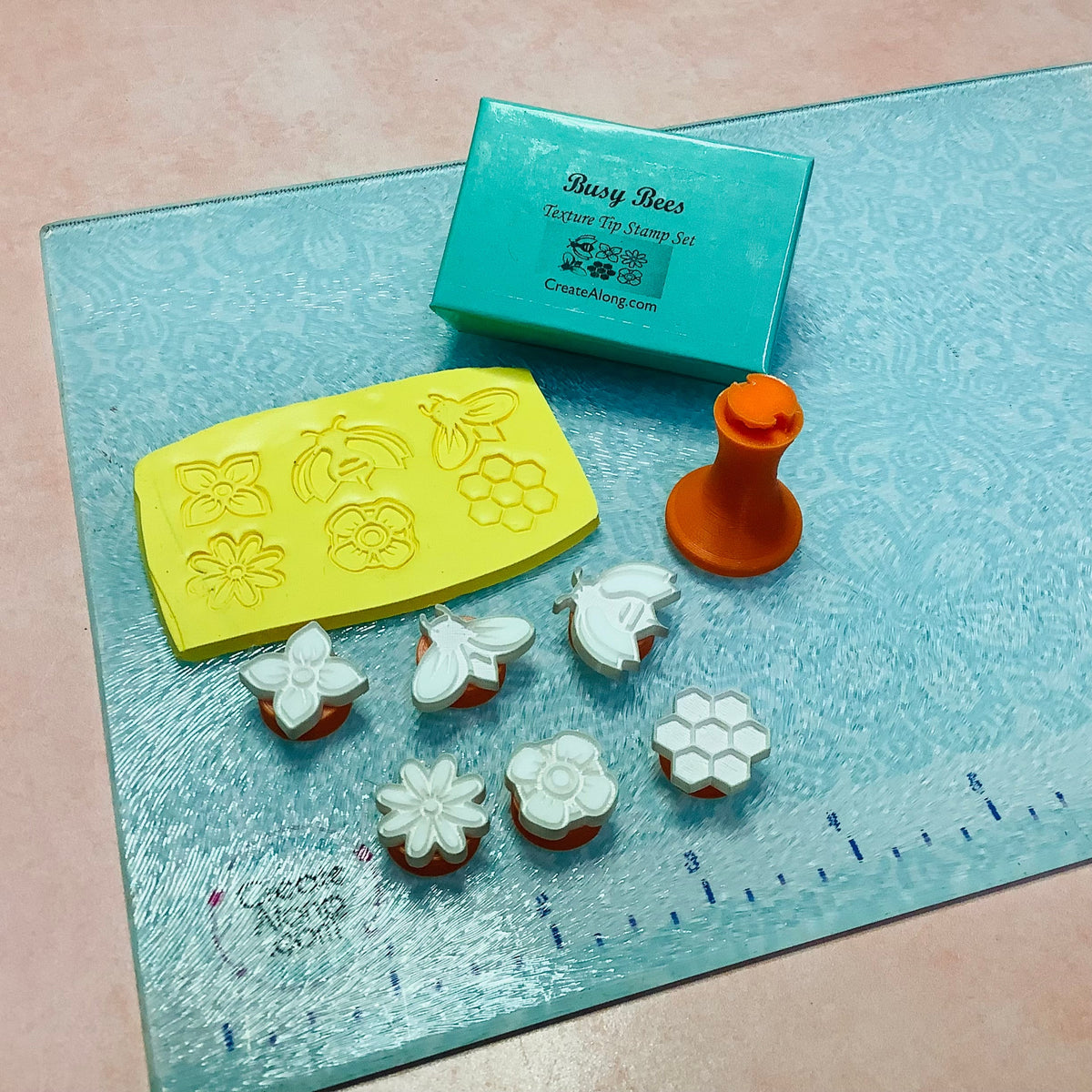 Texture Tips mini stamps Busy Bees for clay mica ink