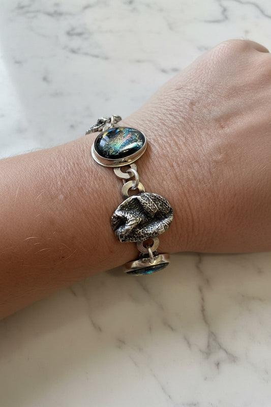 Artisan-Made Silver & Dichroic Glass Bracelet