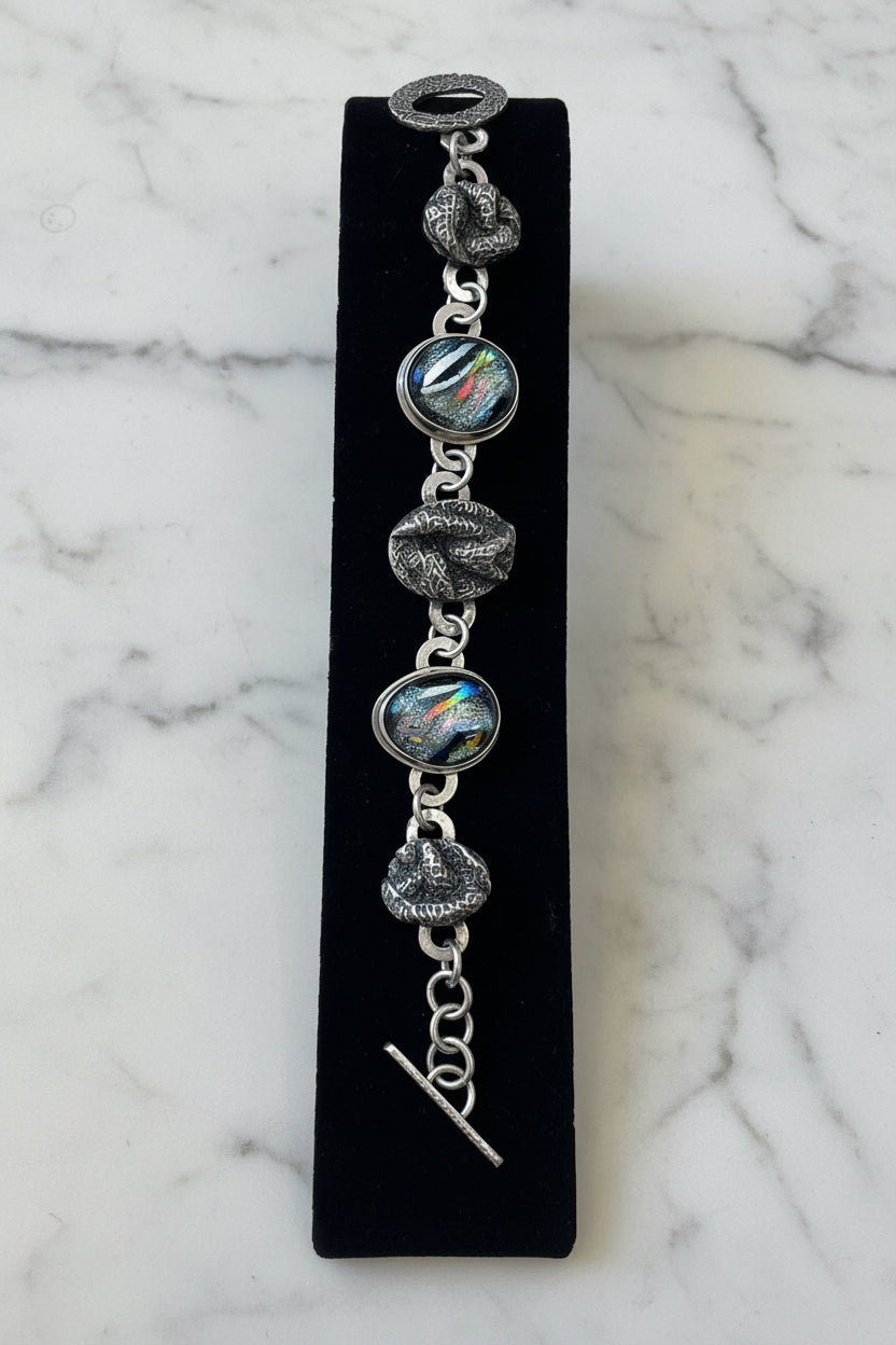 Artisan-Made Silver & Dichroic Glass Bracelet