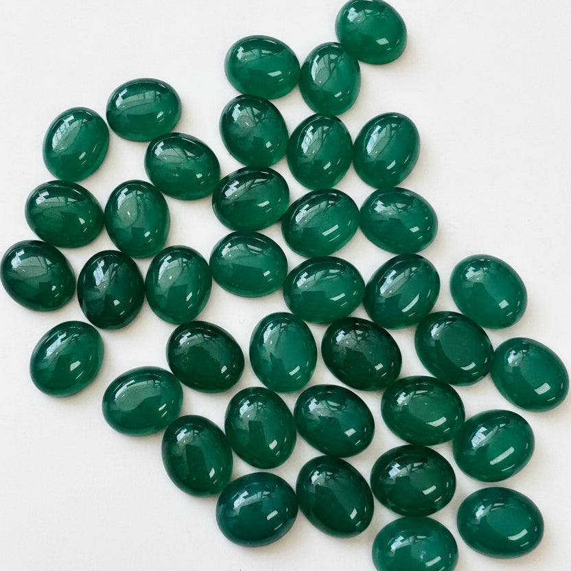 Green Agate Oval Cabochon Pack of 38