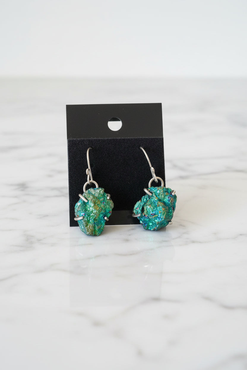 Raw Iridescent Stone Earrings