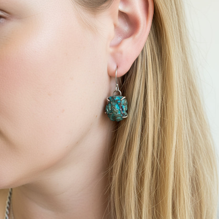 Raw Iridescent Stone Earrings