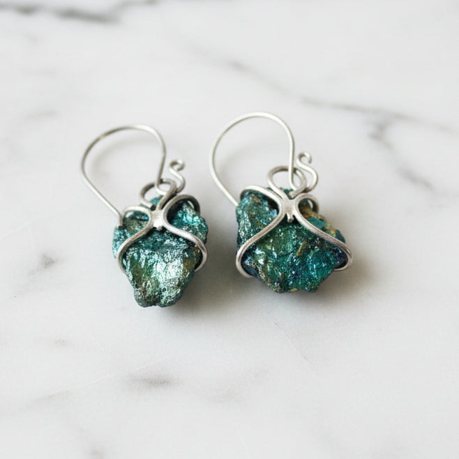 Raw Iridescent Stone Earrings