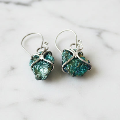 Raw Iridescent Stone Earrings