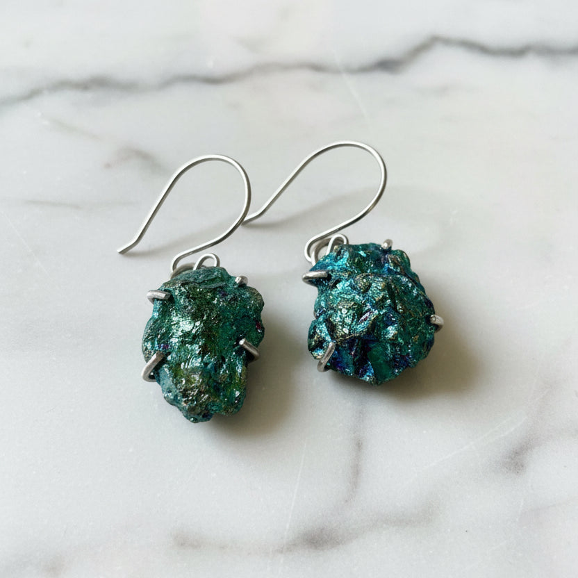 Raw Iridescent Stone Earrings