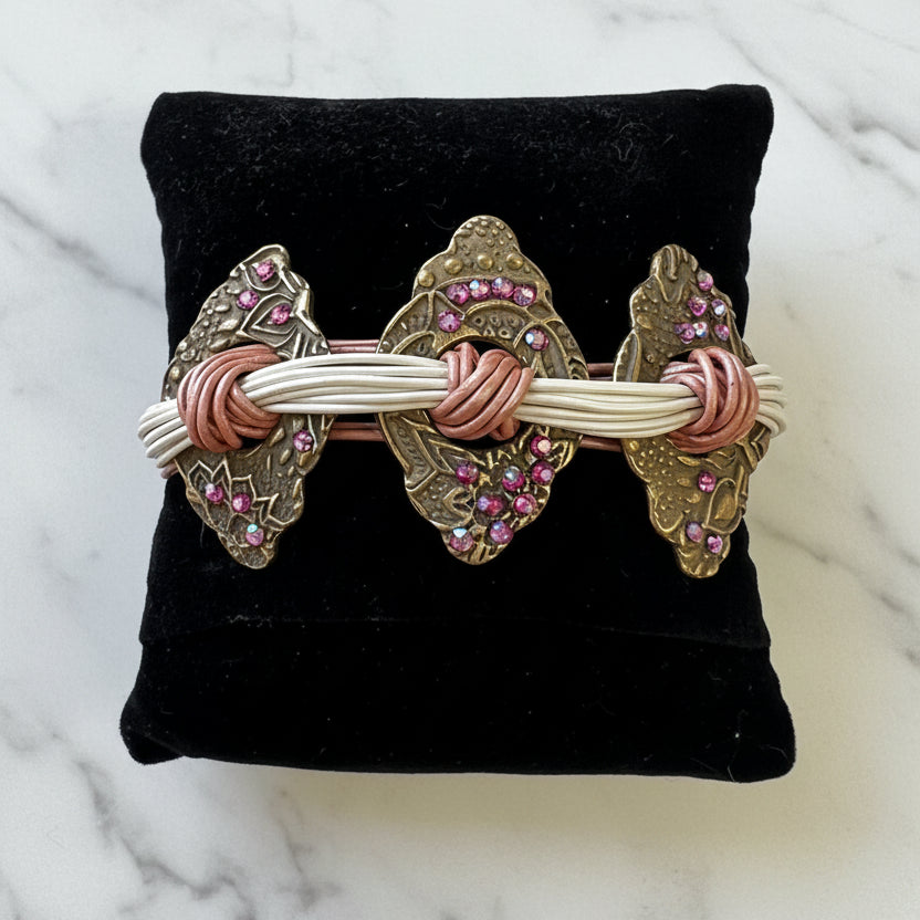 Artisan Statement Bracelet with Pink Crystal Accents