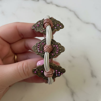 Artisan Statement Bracelet with Pink Crystal Accents