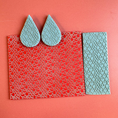 Rainbow Trout Fish Scales Snakeskin polymer clay rubber stamp texture sheet card making - Clay Revolution
