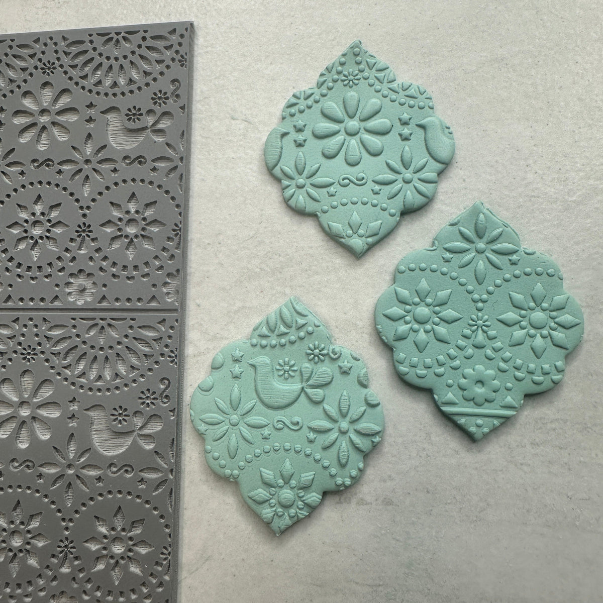 Floral Folk Art polymer clay rubber stamp texture sheet