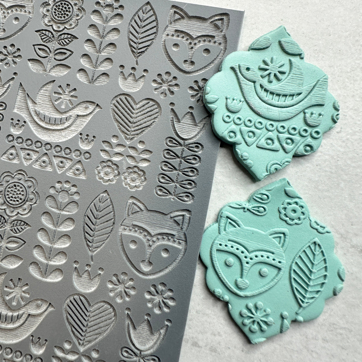 Fox Folk Art Polymer Clay Stamp – 3x4 Inch Rubber Texture - Clay Revolution
