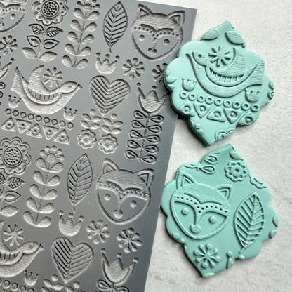 Fox Folk Art Polymer Clay Stamp – 3x4 Inch Rubber Texture - Clay Revolution