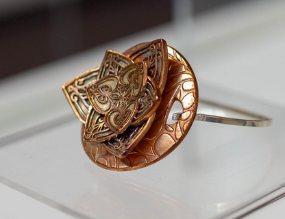 Artisan-Made Red Bronze Bracelet with 3D design and texture