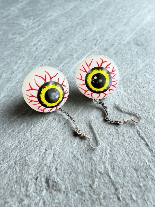 Handmade Eyeball Dangle Earrings | Spooky Halloween Goth Statement Jewelry