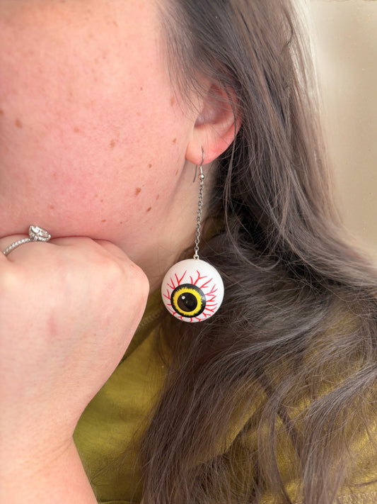 Handmade Eyeball Dangle Earrings | Spooky Halloween Goth Statement Jewelry