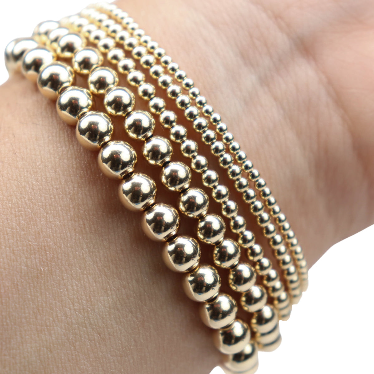 Stretchy Gold-Fill Beaded Bangle Bracelets, 14/20 Gold-Filled, 6.5" Diameter - Clay Revolution