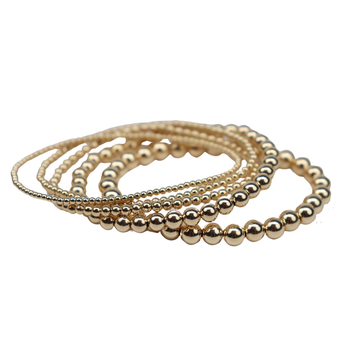 Stretchy Gold-Fill Beaded Bangle Bracelets, 14/20 Gold-Filled, 6.5" Diameter - Clay Revolution