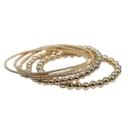 Stretchy Gold-Fill Beaded Bangle Bracelets, 14/20 Gold-Filled, 6.5" Diameter - Clay Revolution