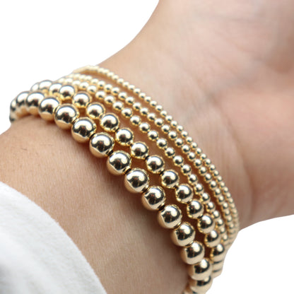 Stretchy Gold-Fill Beaded Bangle Bracelets, 14/20 Gold-Filled, 6.5" Diameter - Clay Revolution